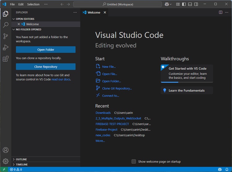 VS Code Welcome Screen