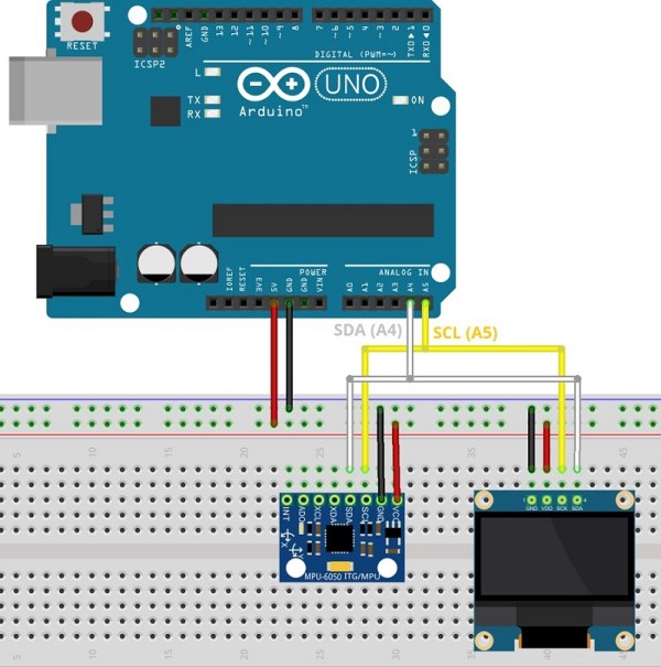 Arduino MPU-6050 Gyroscope Accelerometer Sensor with OLED Display Fritzing Wiring Diagram