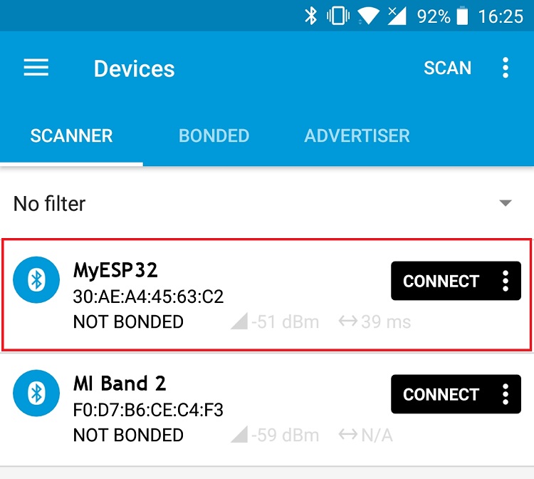 nRF Connect for Mobile from Nordic connect to myESP32