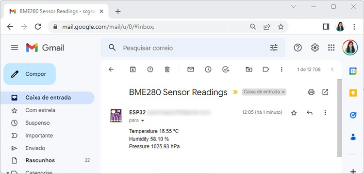 BME280 sensor readings email Micropython