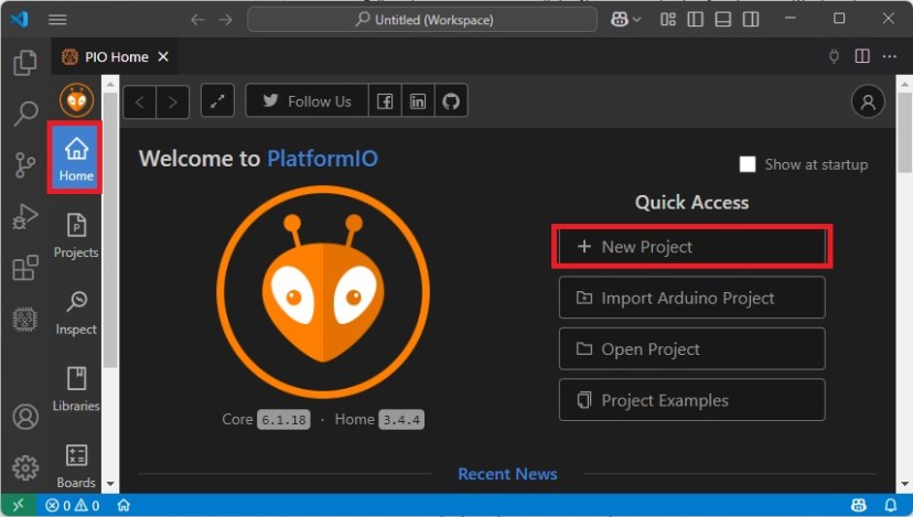 Create New Project pioarduino