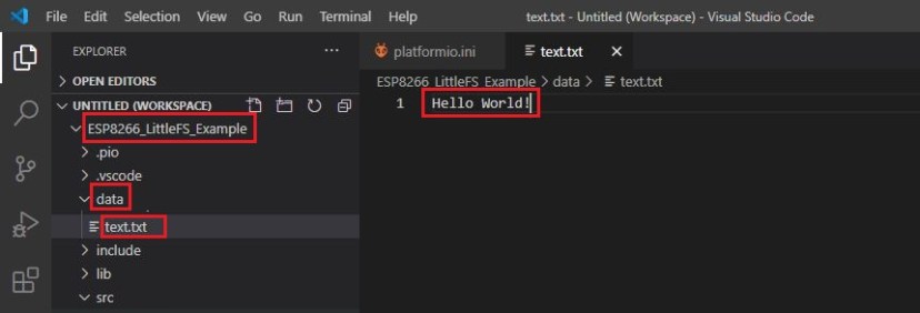 Create text file VS Code PlatformIO ESP8266