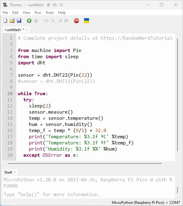 DHT sensor MicroPython Thonny IDE