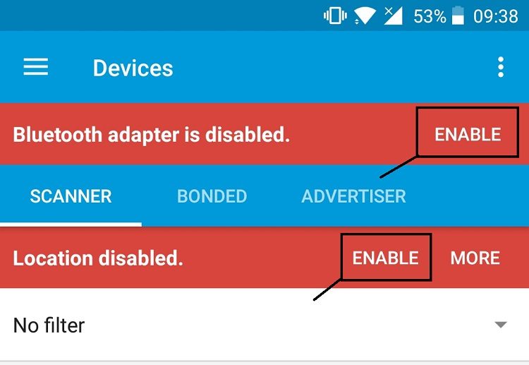 nRF Connect for Mobile from Nordic enable