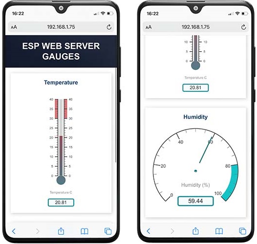 Gauges Web Server ESP32 ESP8266 Demonstration Smartphone
