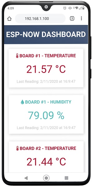 ESP8266 NodeMCU ESP-NOW Web Server Sensor Dashboard Demo