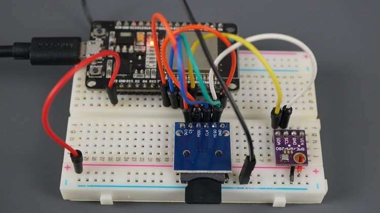 ESP32 BME280 and microSD card circuit