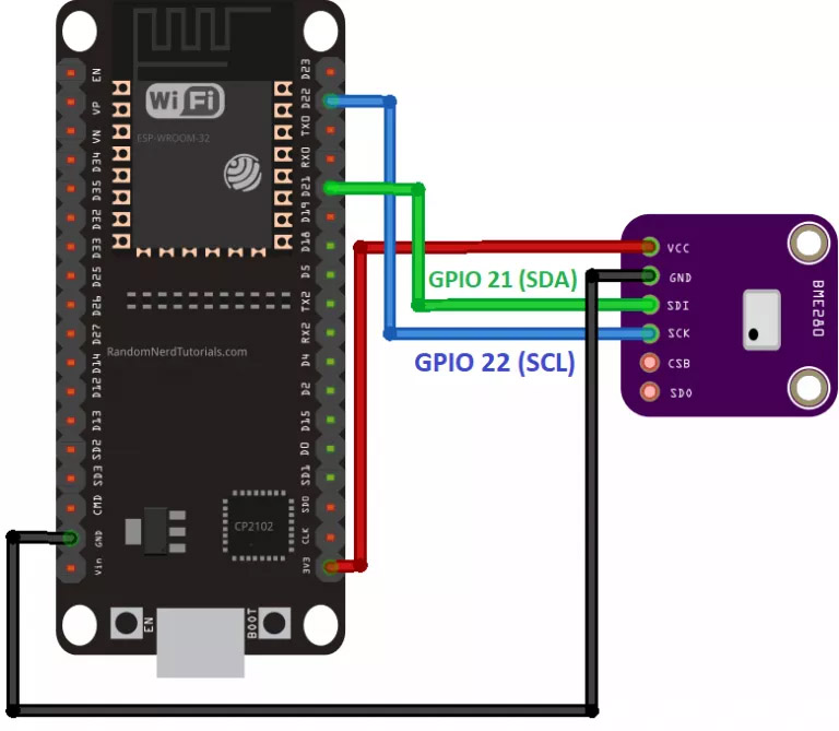 ESP32 BME280 Wiring Schematic Diagram