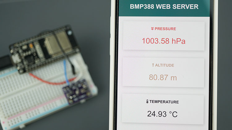 ESP32 BMP388 Sensor Altitude Pressure Temperature Arduino Web Server