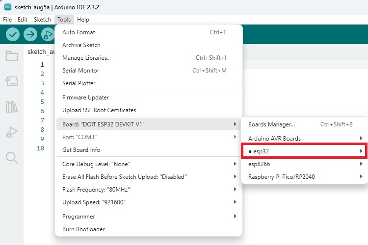 ESP32 Boards installed in Arduino IDE 2