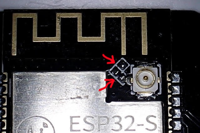 ESP32-CAM external and built-in antenna