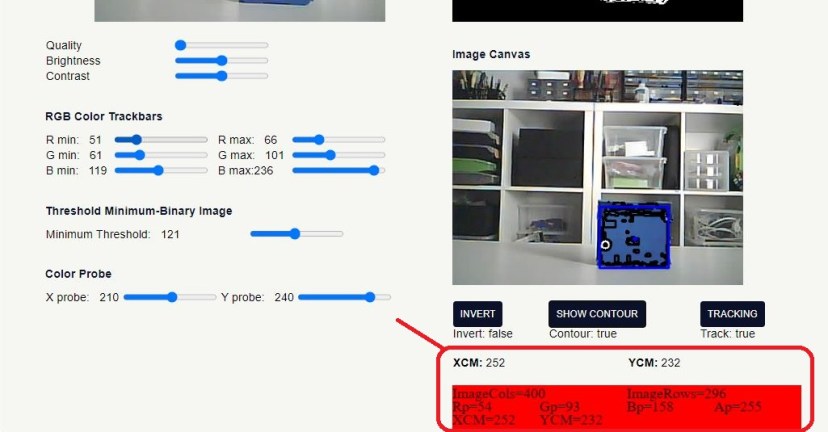 ESP32-CAM Color Tracking Output Messages X Y coordinates