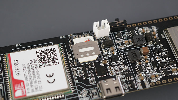 ESP32 LILYGO TTGO T-A7670G board with SIM Card inserted