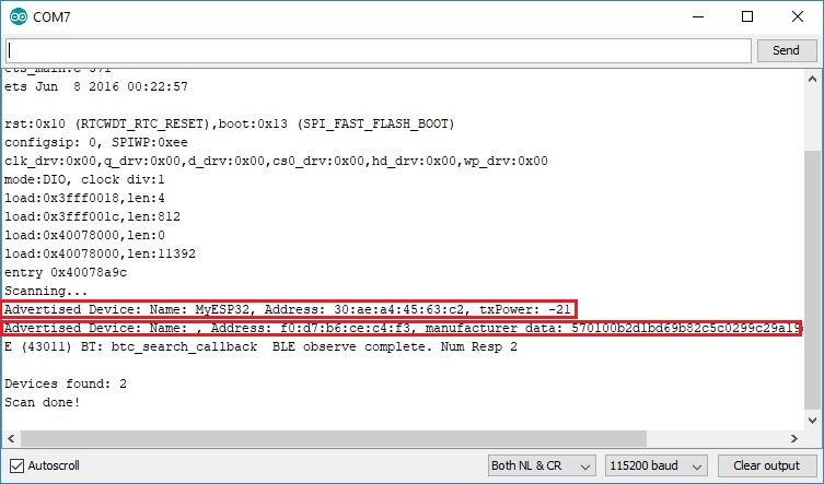 ESP32 Board BLE Scanner and Server communication demonstration Arduino IDE