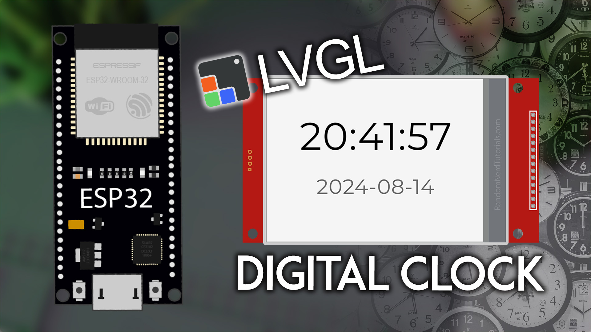 ESP32 TFT Screen LVGL Digital Clock with Time and Date