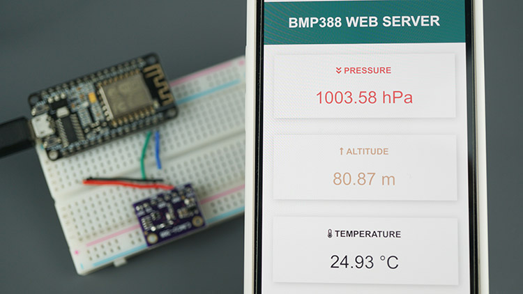 ESP8266 NodeMCU BMP388 Sensor Altitude Pressure Temperature Arduino Web Server