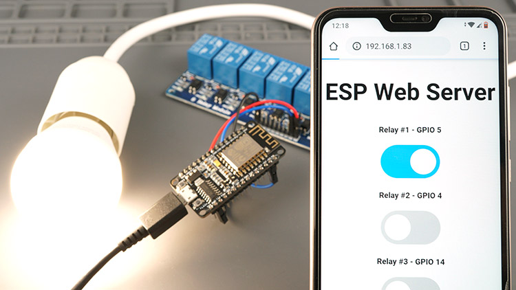 ESP8266 Web Server controlling AC lamp with relay module