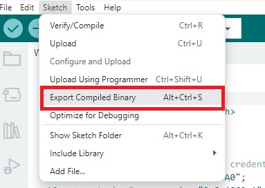 Arduino IDE, expor bin file