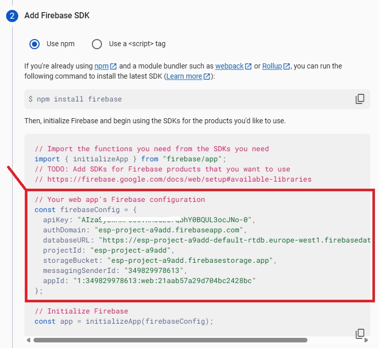 Set Up Firebase Web App Configuration Object