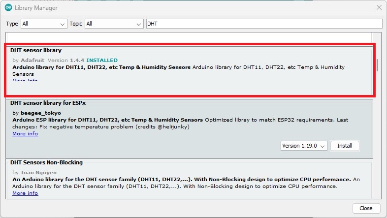 Install DHT sensor library Arduino IDE