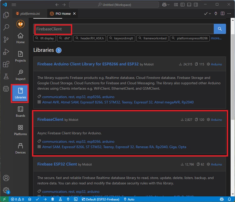 Install FirebaseClient Library VS Code