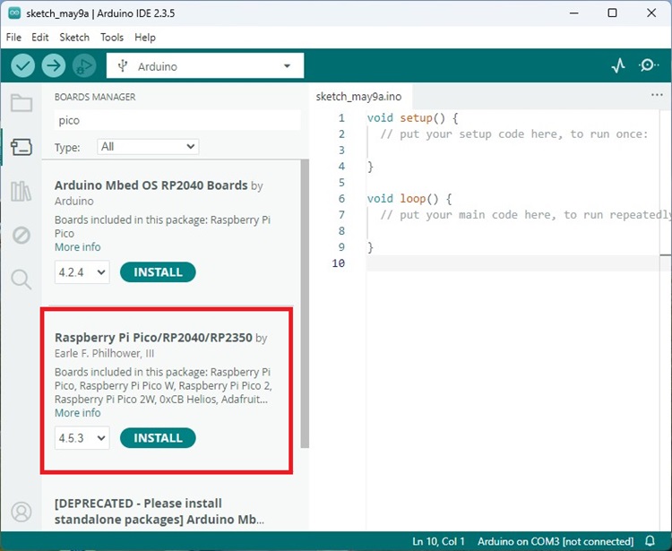 Install Raspberry Pi Pico 2 Boards Arduino IDE 2