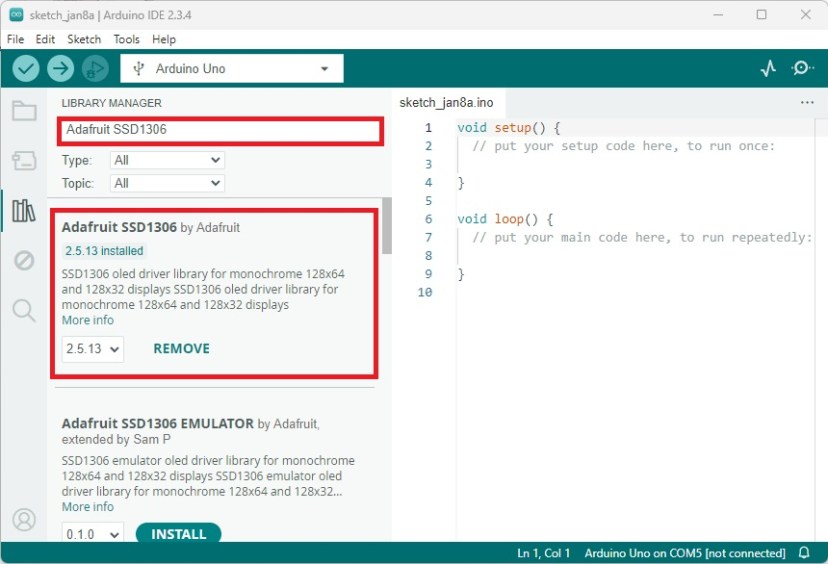 Installing OLED Library Arduino IDE