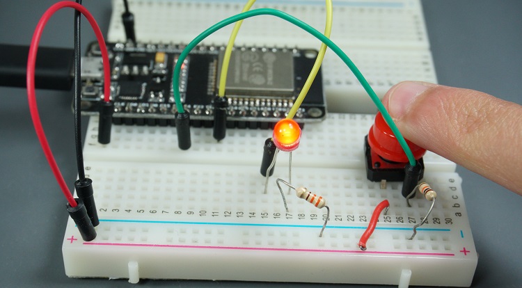 ESP32 Schematics diagram circuit LED output pushbutton input demonstration testing