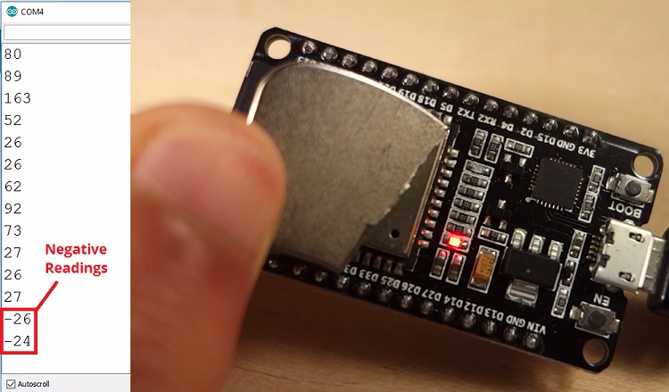 ESP32 Hall Effect Sensor Readings Arduino IDE serial monitor