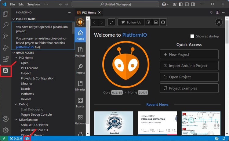 pioarduino extension installed