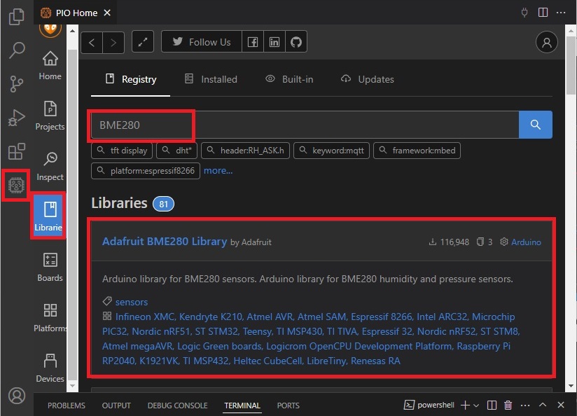 pioarduino install libraries VS Code