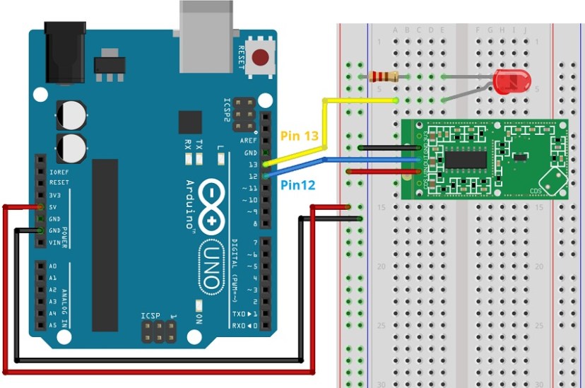 Connecting wiring RCWL-0516 Microwave Radar Proximity Sensor to the Arduino
