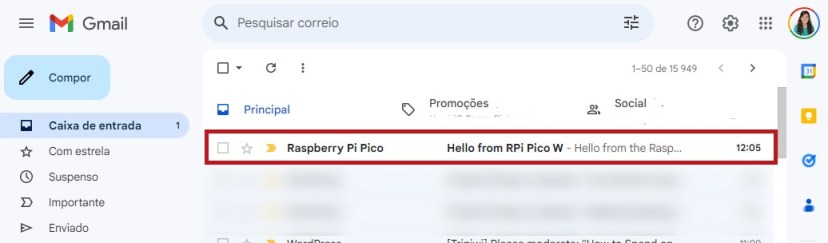 test email sent from Raspberry Pi Pico using MicroPython (inbox)