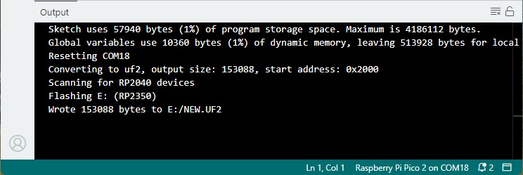 Upload code to Raspberry Pi Pico 2 using Arduino IDE OK