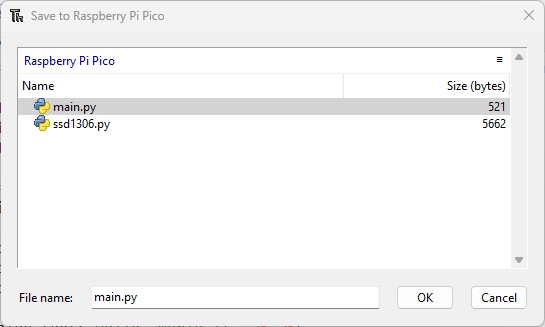 main.py thonny IDE with ssd1306 file