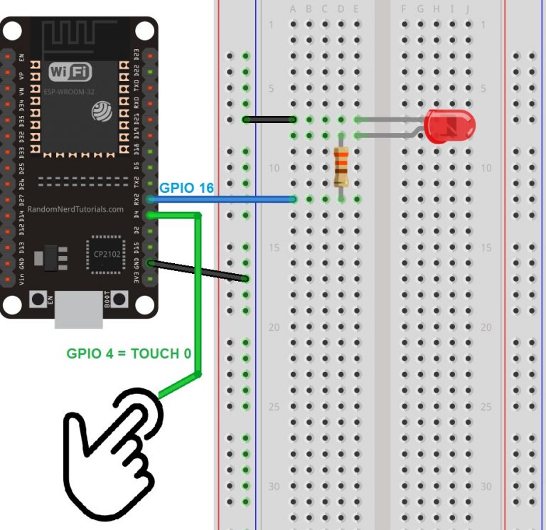 Touch Sensitive LED with ESP32 Touch Pins Schematic Diagram