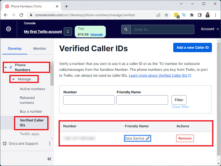 twilio verified personal number