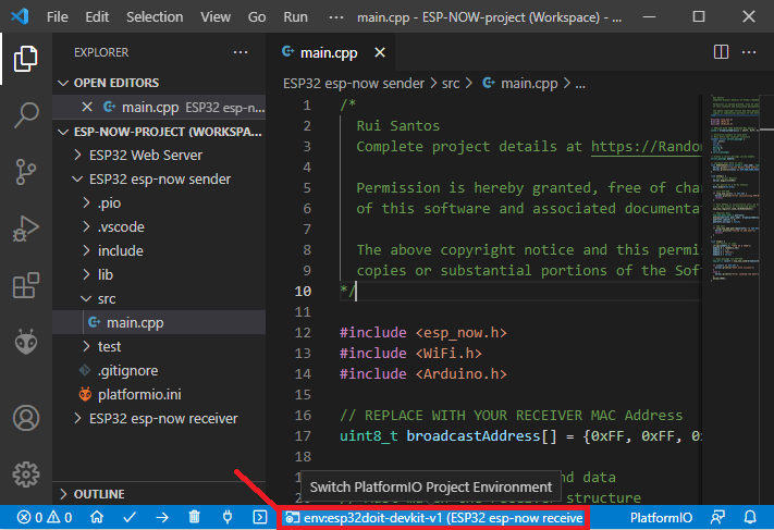 VS-Code Select Project to Upload Multi-root Workspaces ESP32 ESP8266
