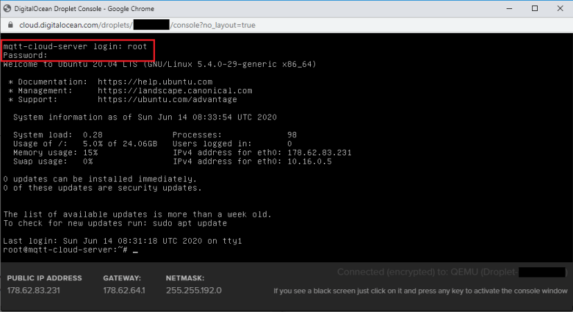 Digital Ocean VPN Linux Ubuntu Server Login Console Username Password