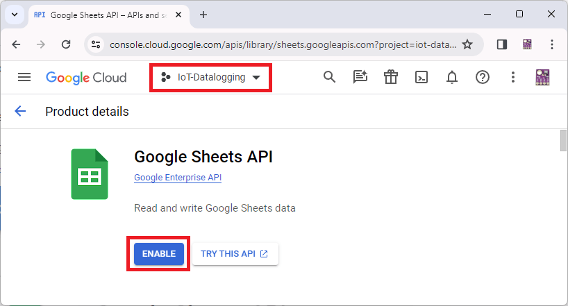 enable Google Sheets API