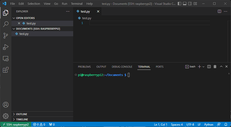 New file create on remote connection Raspberry Pi SSH