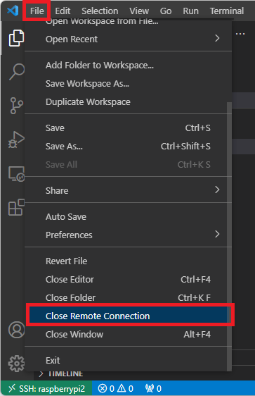 Close Remote Connection on VS Code