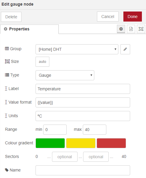 ESP32 Gauge Temperature Humidity Node-RED Flow