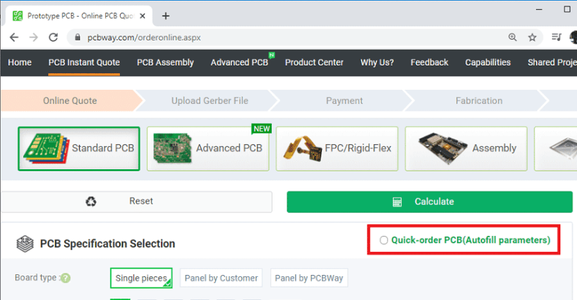 PCBWay Order PCB autofill parameters