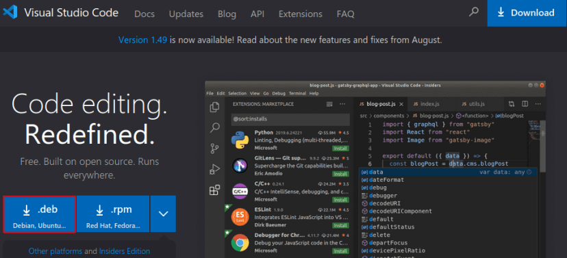 Microsoft Visual Studio Code VS Code Download Page for Linux Ubuntu