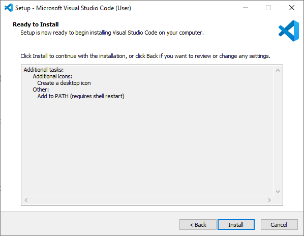 Microsoft Visual Studio Code VS Code Installation wizard step 3