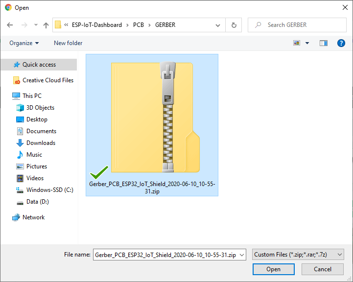 PCBWay Order PCB import zip folder with Gerber files