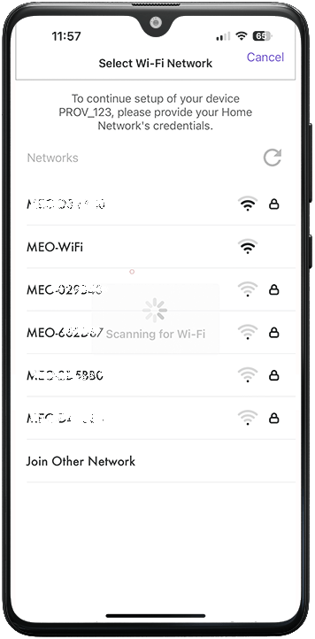 Wi-Fi provisioning app - listing Wi-Fi networks.