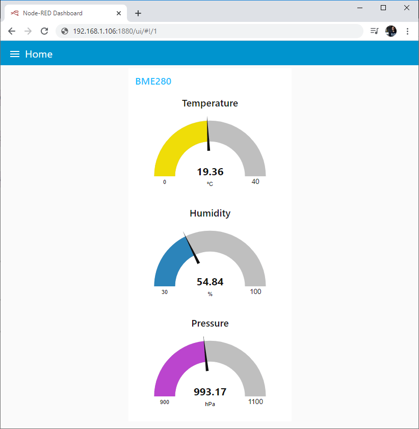 ESP32 MQTT Publish Temperature Humidity Pressure Node-RED Dashboard