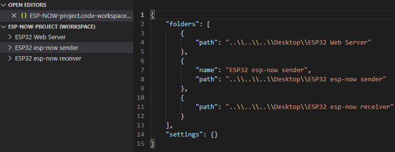 VS Code workspace file content example ESP32 ESP8266